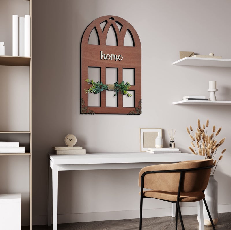 Chalk My Theme 3D Laser Cut Wall Décor in Window Style with Leaves Wooden Wall or Door Decor for Home, Living Room, Bedroom, Balcony or Any Favorite Place Brown - Image 4