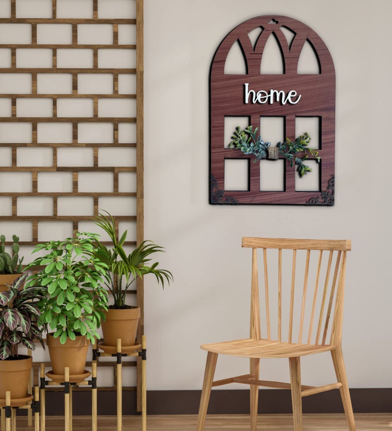 Chalk My Theme 3D Laser Cut Wall Décor in Window Style with Leaves Wooden Wall or Door Decor for Home, Living Room, Bedroom, Balcony or Any Favorite Place Brown - Image 3