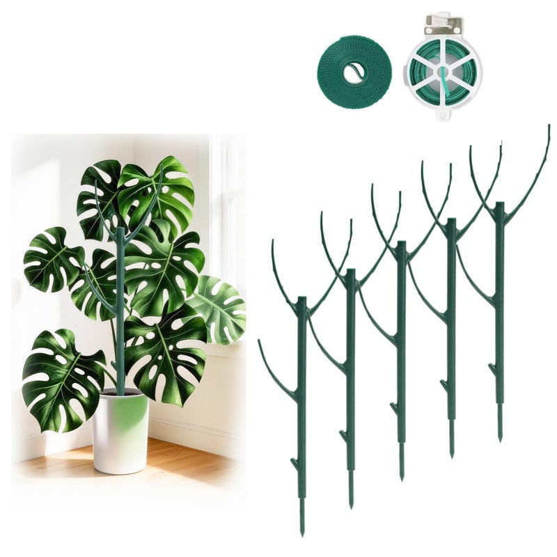 YOYOKIT 5 Pack Stackable Plant Support Stakes 38inch Climbing Plant Sticks Structures for Monstera with Garden Ties Durable Alternative to Moss Pole for Indoor Outdoor Plants - Image 2
