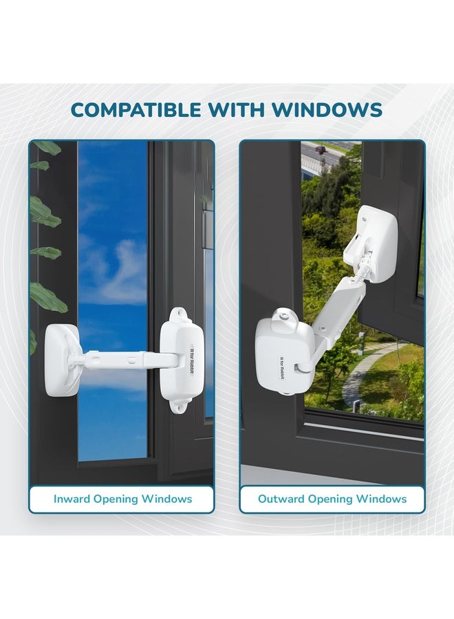 R for Rabbit قفل نافذة بروتيكتور بلس | قفل أمان للأطفال مع فتح قابل للتعديل | معتمد EN71 | لاصق 3M قوي | قفل أمان نافذة متين للأطفال (1 وحدة - أبيض) - Image 4