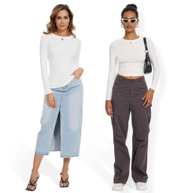 MLYENX 3 Pack Womens Long Sleeve Shirts Crew Neck Basic Stretchy Fitted Y2K Tops Going Out Fashion Clothes - Image 4