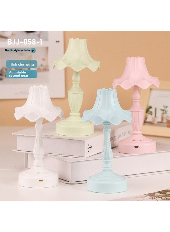 Cream Glue DIY Creative Lotus Leaf Table Lamp Macaron Color USB Rechargeable LED Lamp Bedside Lamp Dormitory Handmade Table Lamp-Color:058-1 White (Lamp Post Random)  - Image 1