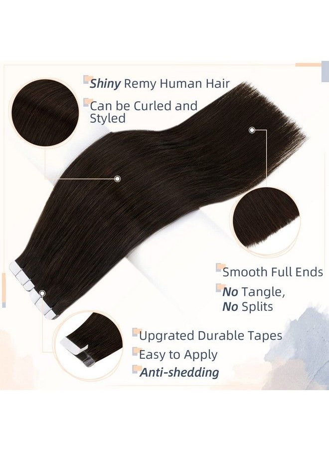 RUNATURE 22 Inch Black Tape In Hair Extensions Human Hair For Women Silky Straight Adhesive Tape In Real Hair Extensions Remy Skin Weft Hair Extensions Tape Ins 50G 20Pcs  - Image 4