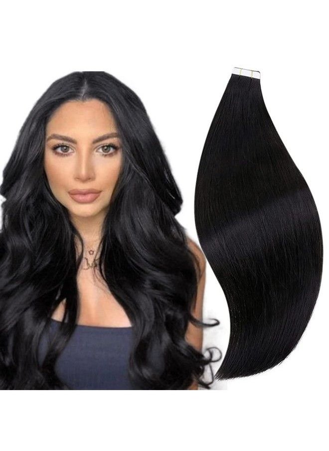 RUNATURE 22 Inch Black Tape In Hair Extensions Human Hair For Women Silky Straight Adhesive Tape In Real Hair Extensions Remy Skin Weft Hair Extensions Tape Ins 50G 20Pcs  - Image 1