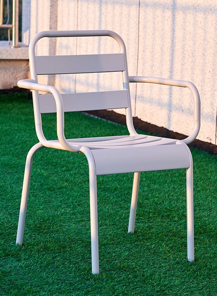 لاني كرسي معدني خارجي، مقاوم للماء، مقاوم للحرارة، كرسي ذراع قابل للتجميع لحديقة الشرفة (1 قطعة رمادية) - Image 1