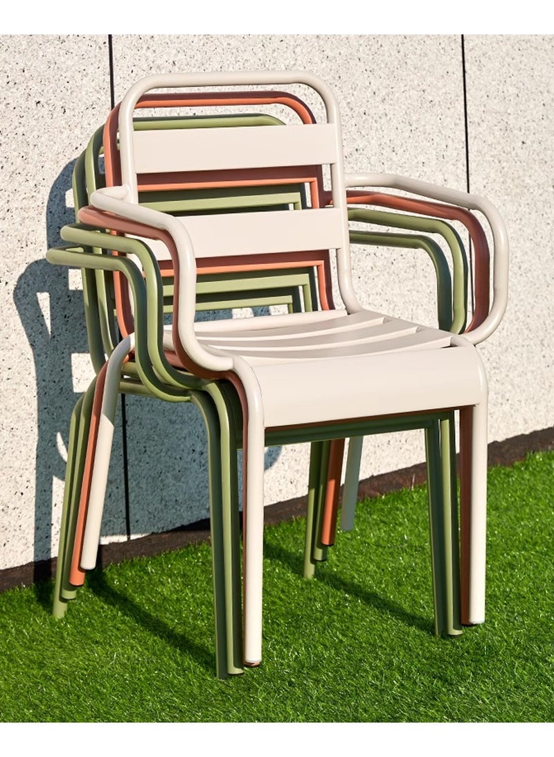 لاني كرسي معدني خارجي، مقاوم للماء، مقاوم للحرارة، كرسي ذراع قابل للتجميع لحديقة الشرفة (1 قطعة رمادية) - Image 2