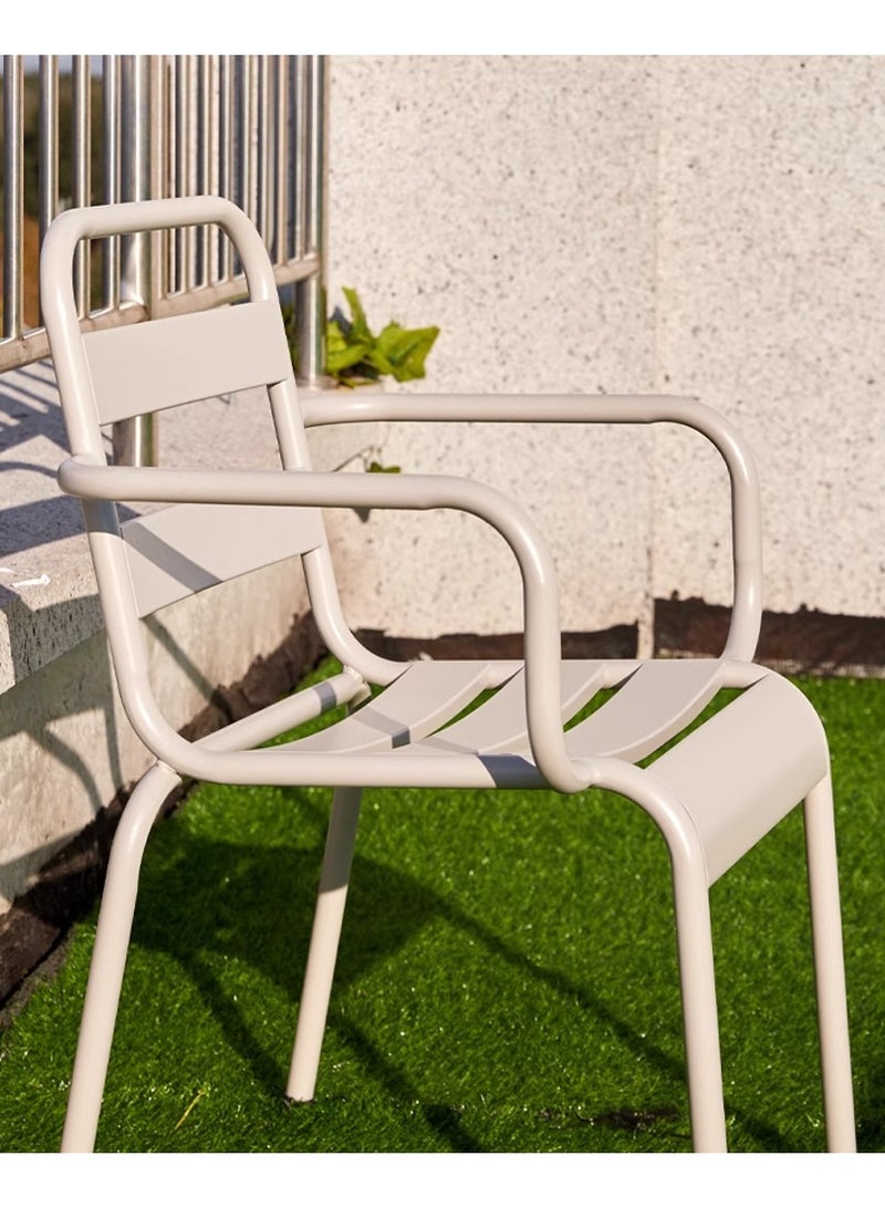 لاني كرسي معدني خارجي، مقاوم للماء، مقاوم للحرارة، كرسي ذراع قابل للتجميع لحديقة الشرفة (1 قطعة رمادية) - Image 3