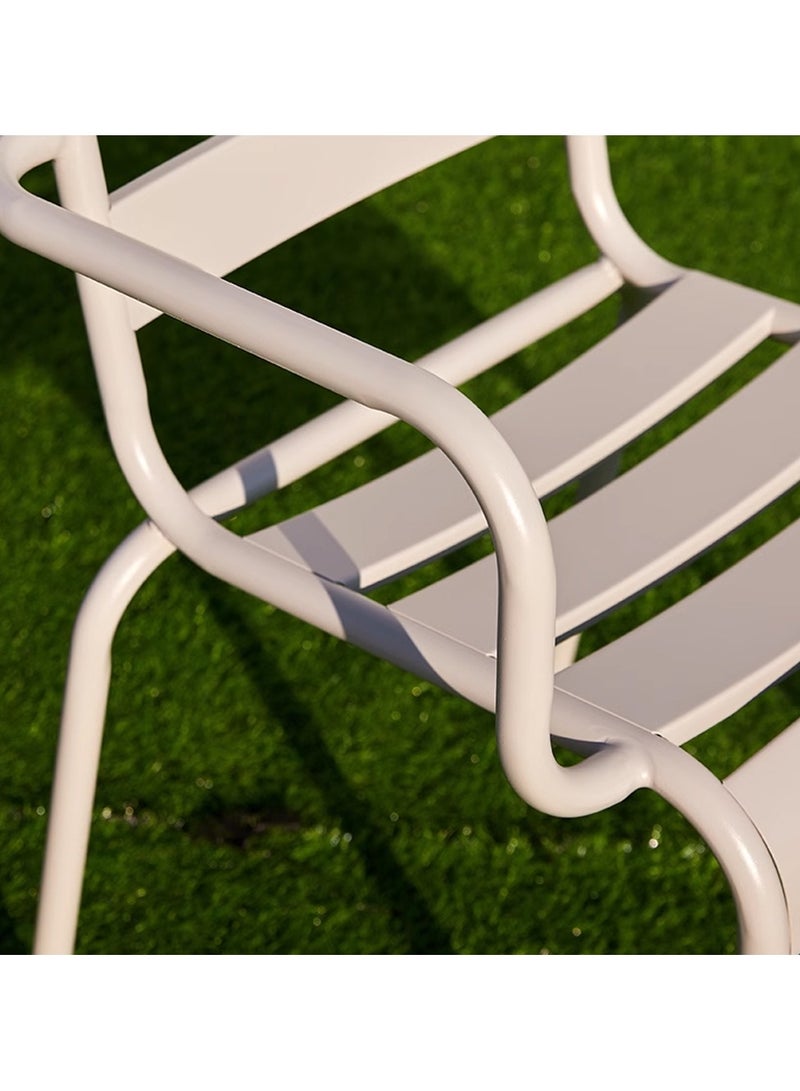 لاني كرسي معدني خارجي، مقاوم للماء، مقاوم للحرارة، كرسي ذراع قابل للتجميع لحديقة الشرفة (1 قطعة رمادية) - Image 4