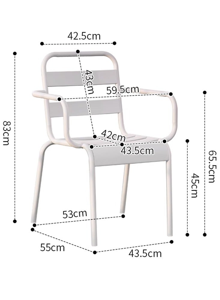 لاني كرسي معدني خارجي، مقاوم للماء، مقاوم للحرارة، كرسي ذراع قابل للتجميع لحديقة الشرفة (1 قطعة رمادية) - Image 5