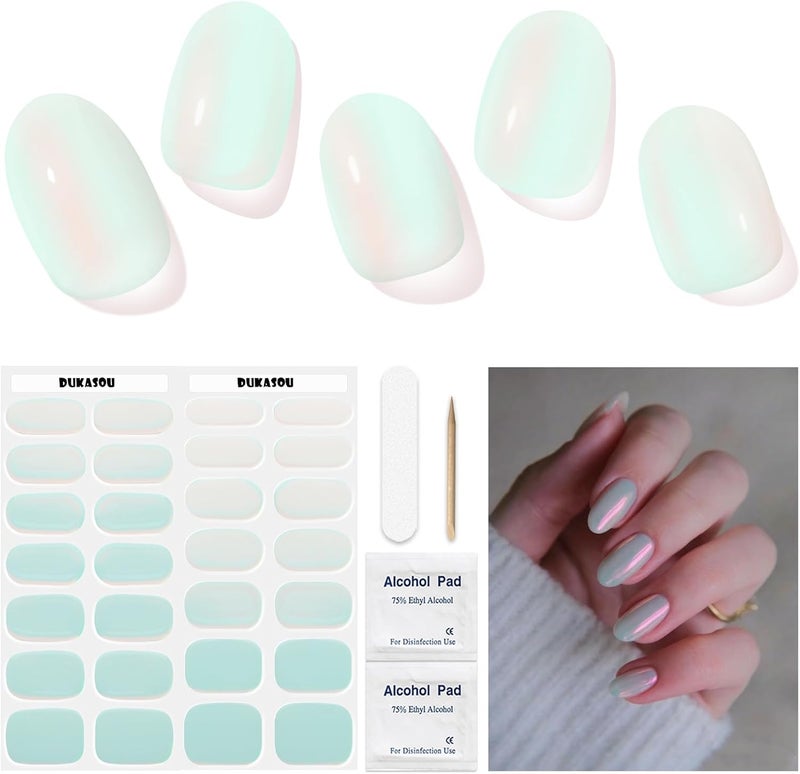 DUKASOU Semi Cured Gel Nails Strips 28 Stickers Soft SelfAdhesive SalonQuality Gel Nail Strips for Manicure Works with Any Nail Lamps