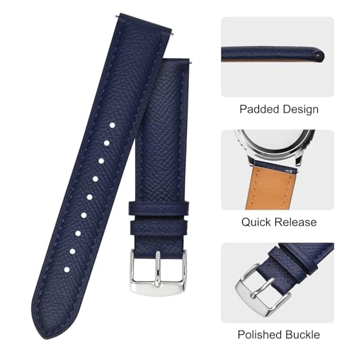 BISONSTRAP Texture Leather Watch Straps for Women and Men, Watch Replacement Bands with Quick Release, 22mm, Dark Blue, Silver Buckle - Image 4