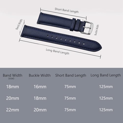 BISONSTRAP Texture Leather Watch Straps for Women and Men, Watch Replacement Bands with Quick Release, 22mm, Dark Blue, Silver Buckle - Image 5