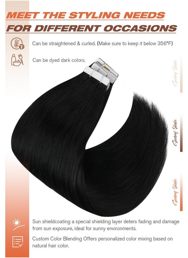 Sunny Hair Black Tape In Hair Extensions Human Hair Tape In Extensions Jet Black Invisible Tape In Extensions Hair Extensions Real Human Hair Remy Human Hair Extensions 20Pcs 50G 20Inch  - Image 2