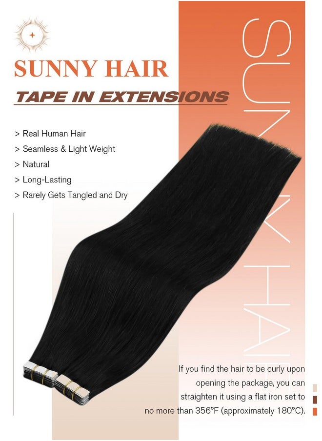 Sunny Hair Black Tape In Hair Extensions Human Hair Tape In Extensions Jet Black Invisible Tape In Extensions Hair Extensions Real Human Hair Remy Human Hair Extensions 20Pcs 50G 20Inch  - Image 1