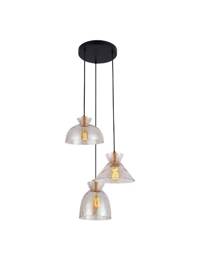 DANUBE HOME Danube Home Seon Modern Pendant Light For Dining Room, Living Room, Hall| 3-Lights Indoor Lighting Fixture With E27 Socket|Color Changeable Lights|L25xW25xH150cm| Wood Frame, Amber (1 Year Warranty) 