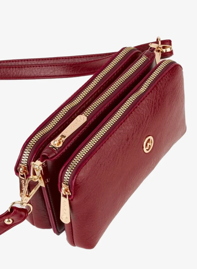 Women's Melisa Burgundy Small Size 3-Compartment Zipper Closure Adjustable Strap Handbag and Shoulder Bag.