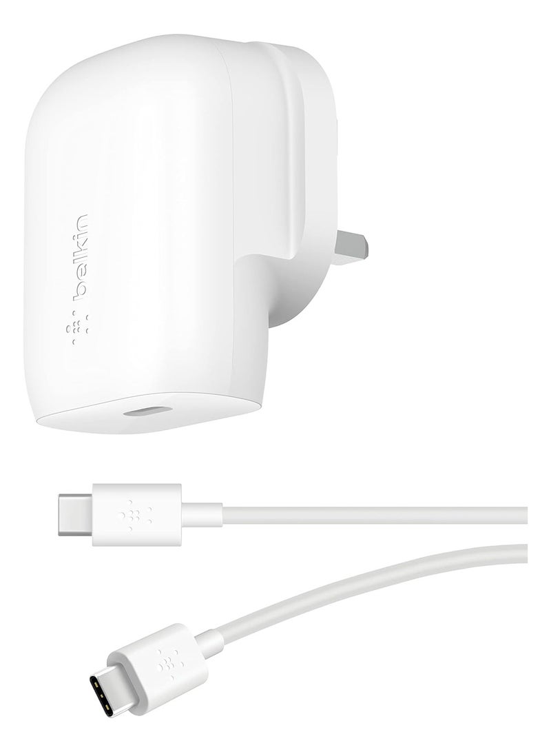 Belkin 30W USB C wall charger with PPS, Power Delivery, USB-IF certified PD 3.0, fast charger plug for iPhone 16, 15, Galaxy S24, iPad, AirPods, MacBook, Pixel, more - USB-C to C Cable included  - Image 1