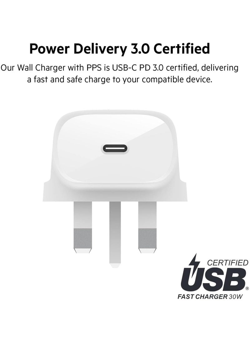 Belkin 30W USB C wall charger with PPS, Power Delivery, USB-IF certified PD 3.0, fast charger plug for iPhone 16, 15, Galaxy S24, iPad, AirPods, MacBook, Pixel, more - USB-C to C Cable included  - Image 2