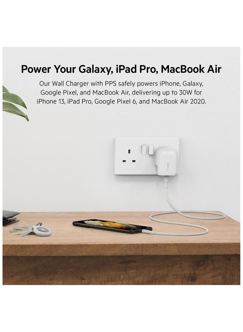 Belkin 30W USB C wall charger with PPS, Power Delivery, USB-IF certified PD 3.0, fast charger plug for iPhone 16, 15, Galaxy S24, iPad, AirPods, MacBook, Pixel, more - USB-C to C Cable included  - Image 5