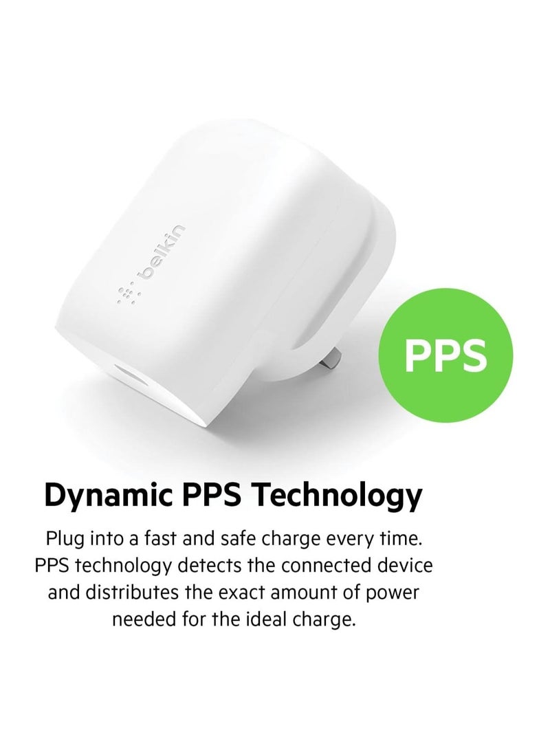 Belkin 30W USB C wall charger with PPS, Power Delivery, USB-IF certified PD 3.0, fast charger plug for iPhone 16, 15, Galaxy S24, iPad, AirPods, MacBook, Pixel, more - USB-C to C Cable included  - Image 4