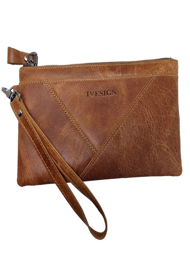 IVESIGN Women Genuine Leather Wristlet Zipper Clutch Wallet RFID Blocking Credit Card Holder Hand Purse Brown - Image 1