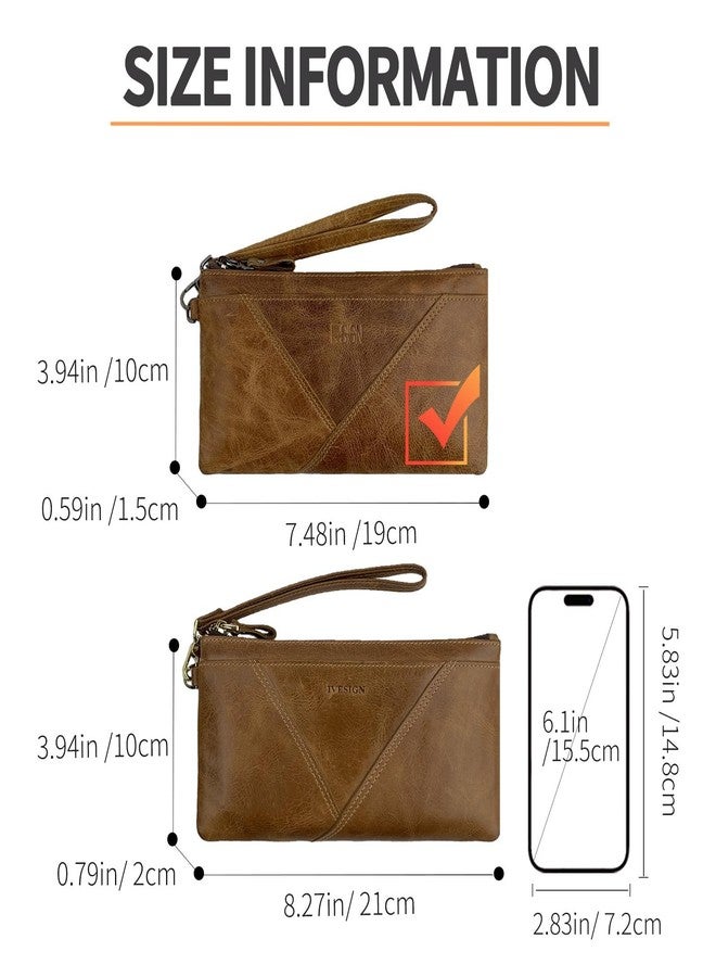 IVESIGN Women Genuine Leather Wristlet Zipper Clutch Wallet RFID Blocking Credit Card Holder Hand Purse Brown - Image 3