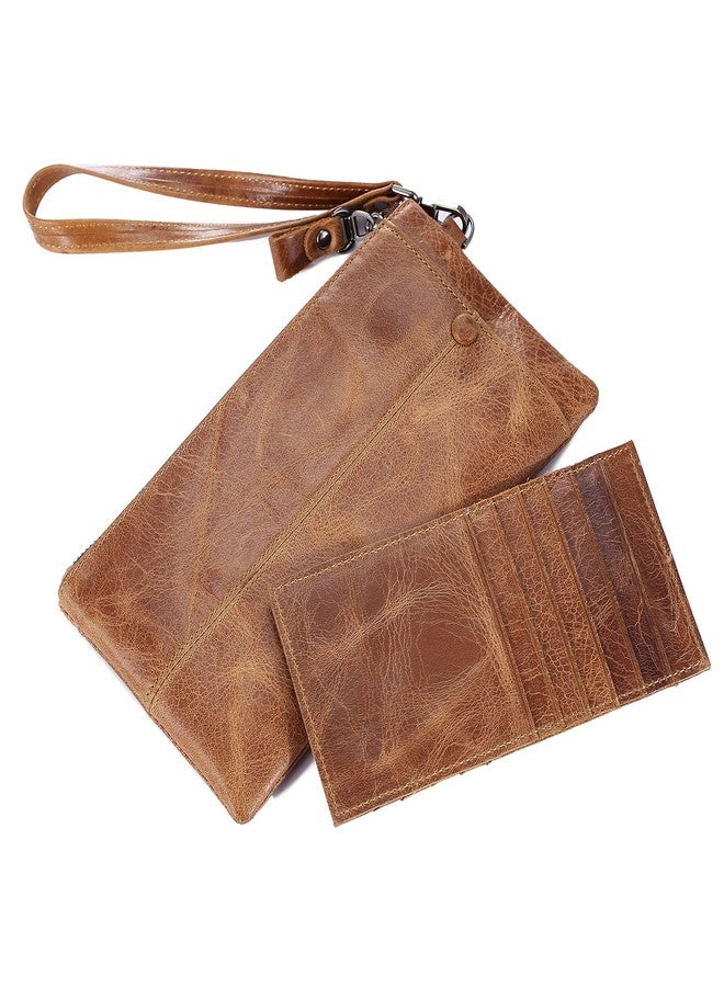IVESIGN Women Genuine Leather Wristlet Zipper Clutch Wallet RFID Blocking Credit Card Holder Hand Purse Brown - Image 4