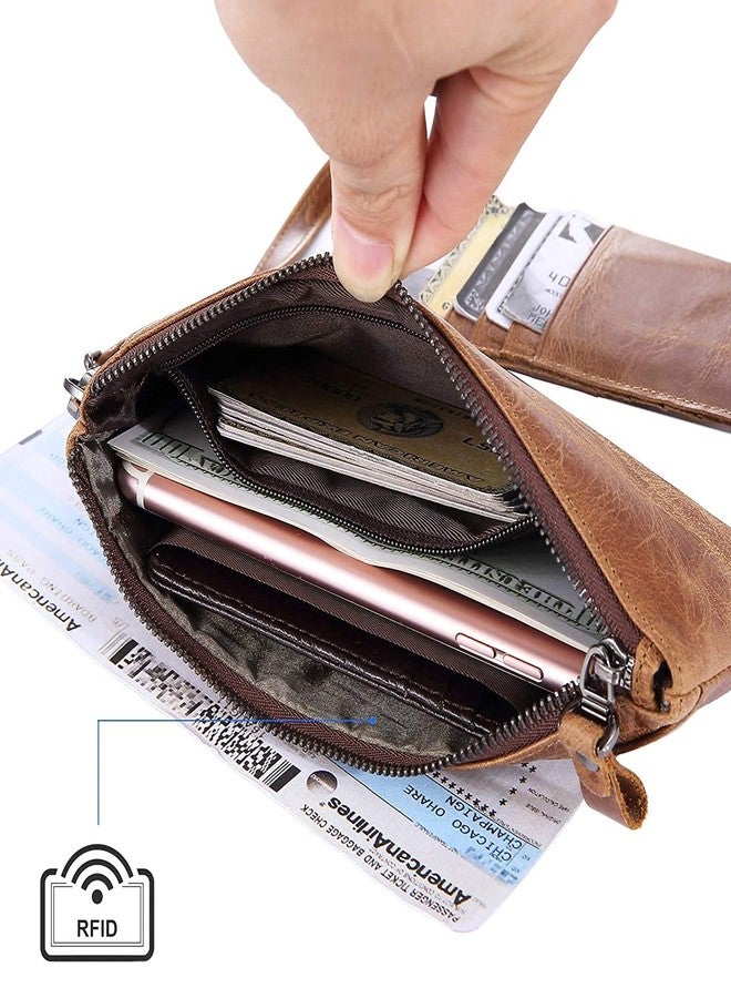 IVESIGN Women Genuine Leather Wristlet Zipper Clutch Wallet RFID Blocking Credit Card Holder Hand Purse Brown - Image 2