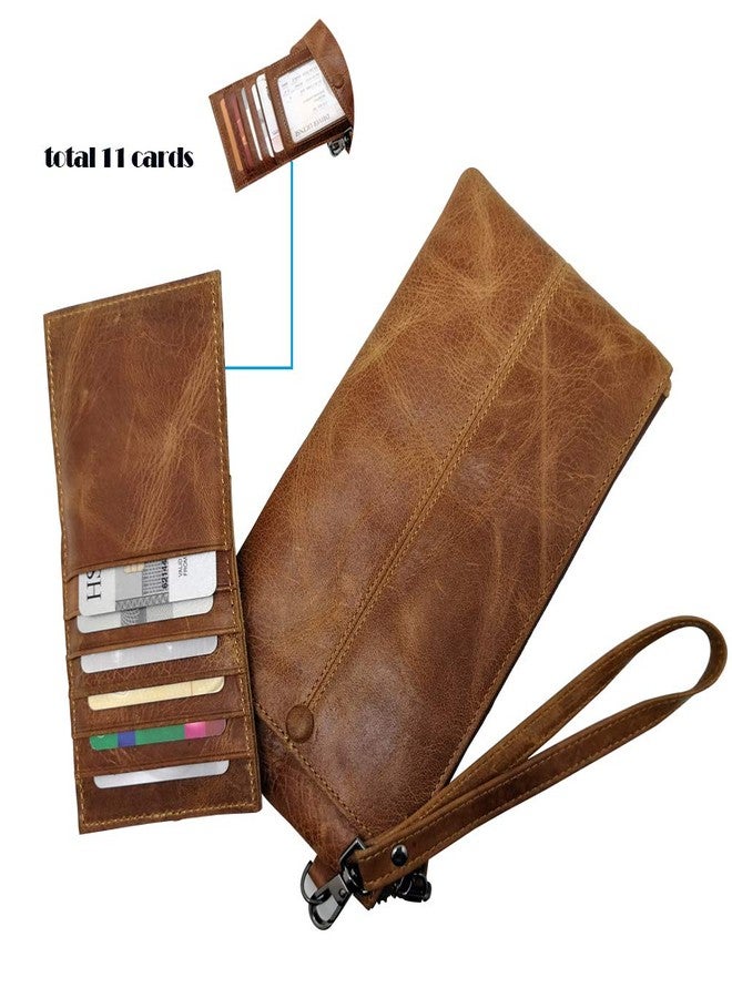 IVESIGN Women Genuine Leather Wristlet Zipper Clutch Wallet RFID Blocking Credit Card Holder Hand Purse Brown - Image 5