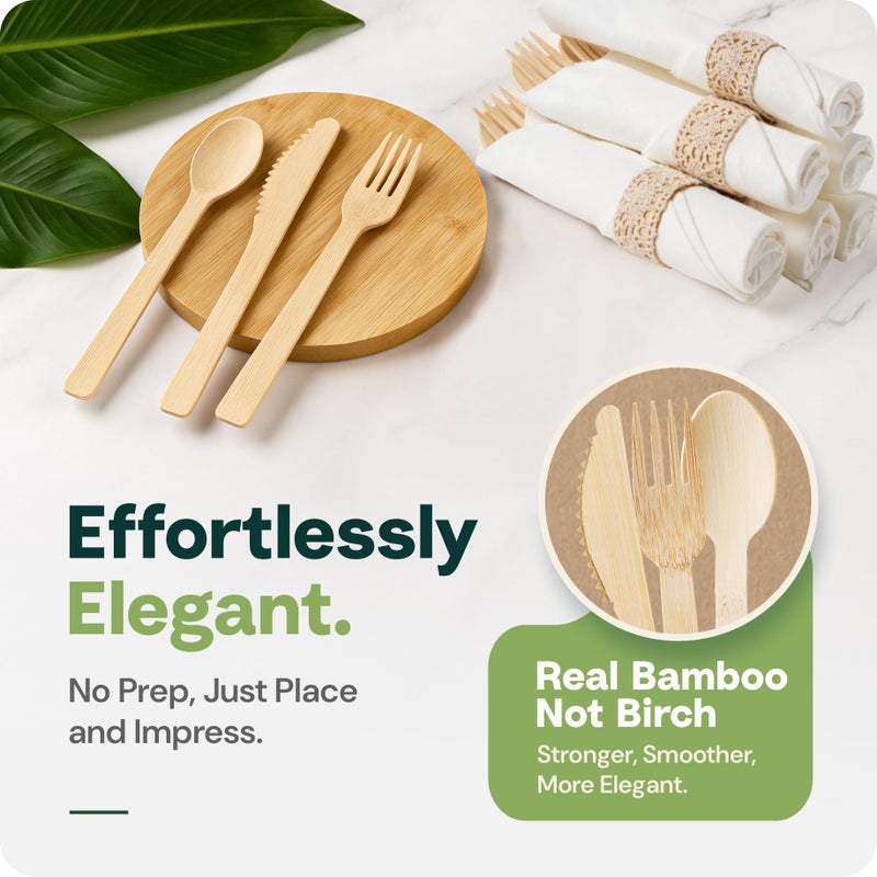 Koala love Palm Leaf Bamboo Plates & Pre-Rolled Bamboo Cutlery Party Set - 10 & 7'' Compostable Plates Elegant Pre-Rolled Utensils, Napkins , Cups for Weddings, Events, and Special Occasions For 30 Guests - Image 4