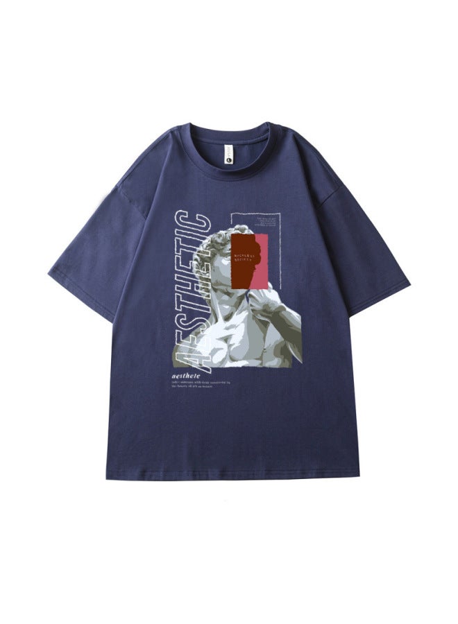 European And American Smooth Mercerized Cotton Short-sleeve T-shirt For Men, Retro American Print Summer Top, Ice Silk T-shirt
