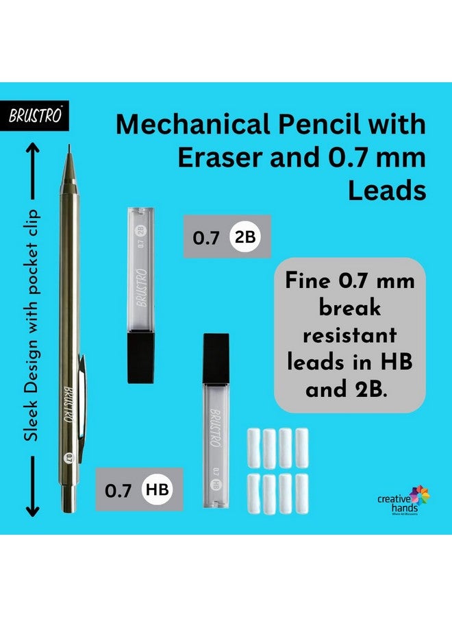 بروسترو طقم أقلام رصاص ميكانيكية | أقلام رصاص Hb-20، أقلام رصاص 2B-20، ممحاة احتياطية 8 وحدات | مقاس الطرف 0.7 مم | مثالي للطلاب والبالغين والمنزل والمدرسة والمكتب واستخدام القرطاسية | الكتابة والرسم والرسم وفن الماندالا - Image 2
