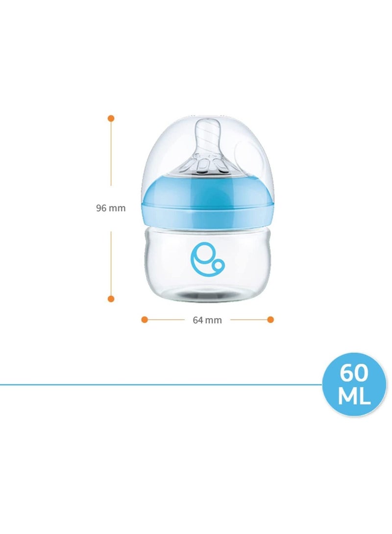Umomy Newborn Baby Bottles, PP Anti-Colic Infant Bottles, Silicone Rubber Teat, Wide Neck Breast-Like Nipple, BPA Free Slow Flow, Blue, 60ml  - Image 2