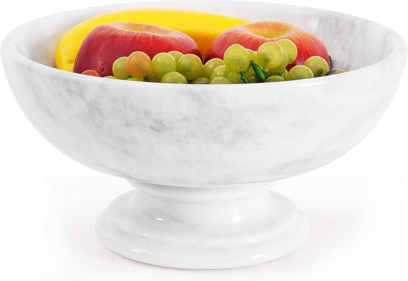Radicaln Marble Fruit Bowl White 10 Inch Handmade Fruits Serving Bowl For Kitchen Organization Large Fruit Dish For Kitchen Counter Modern Banana Holder - Image 1