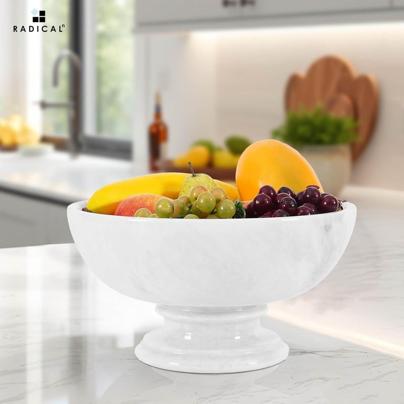 Radicaln Marble Fruit Bowl White 10 Inch Handmade Fruits Serving Bowl For Kitchen Organization Large Fruit Dish For Kitchen Counter Modern Banana Holder - Image 5