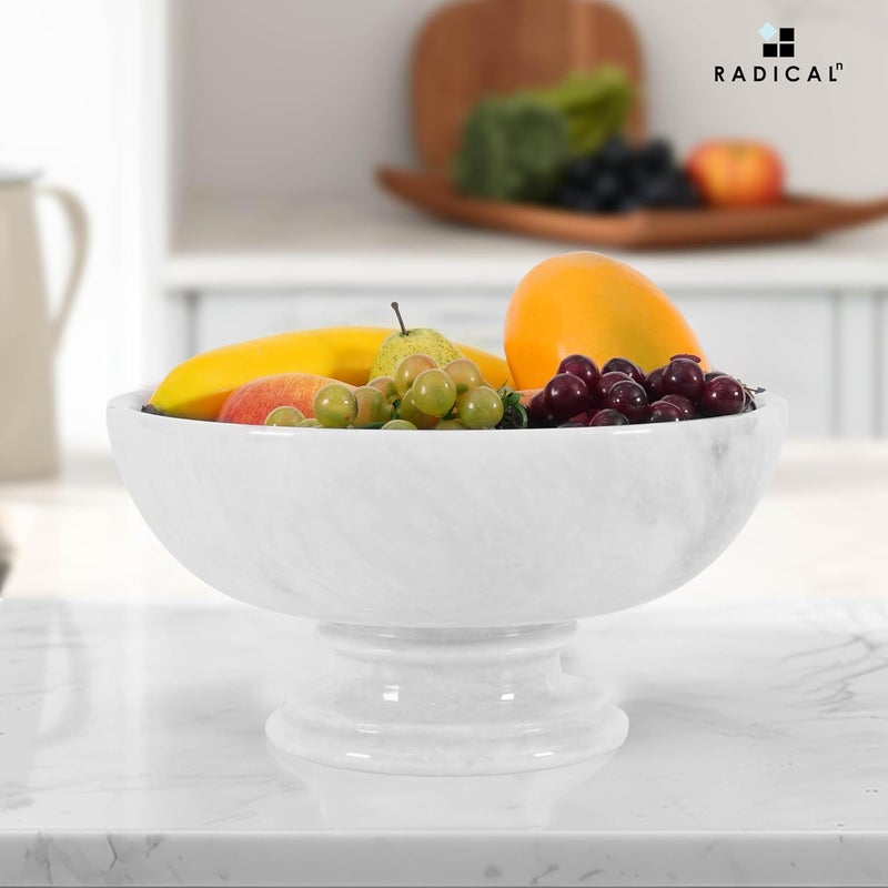 Radicaln Marble Fruit Bowl White 10 Inch Handmade Fruits Serving Bowl For Kitchen Organization Large Fruit Dish For Kitchen Counter Modern Banana Holder - Image 2