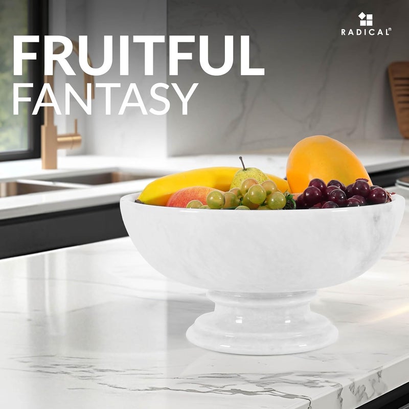 Radicaln Marble Fruit Bowl White 10 Inch Handmade Fruits Serving Bowl For Kitchen Organization Large Fruit Dish For Kitchen Counter Modern Banana Holder - Image 3