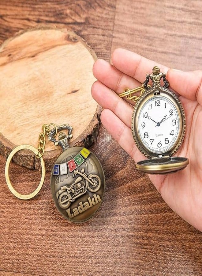 FowWelt Pocket Watch Metal Keychain Retro Vintage for Gifting With Key Ring Anti-Rust - Laddakh Bike - Image 3