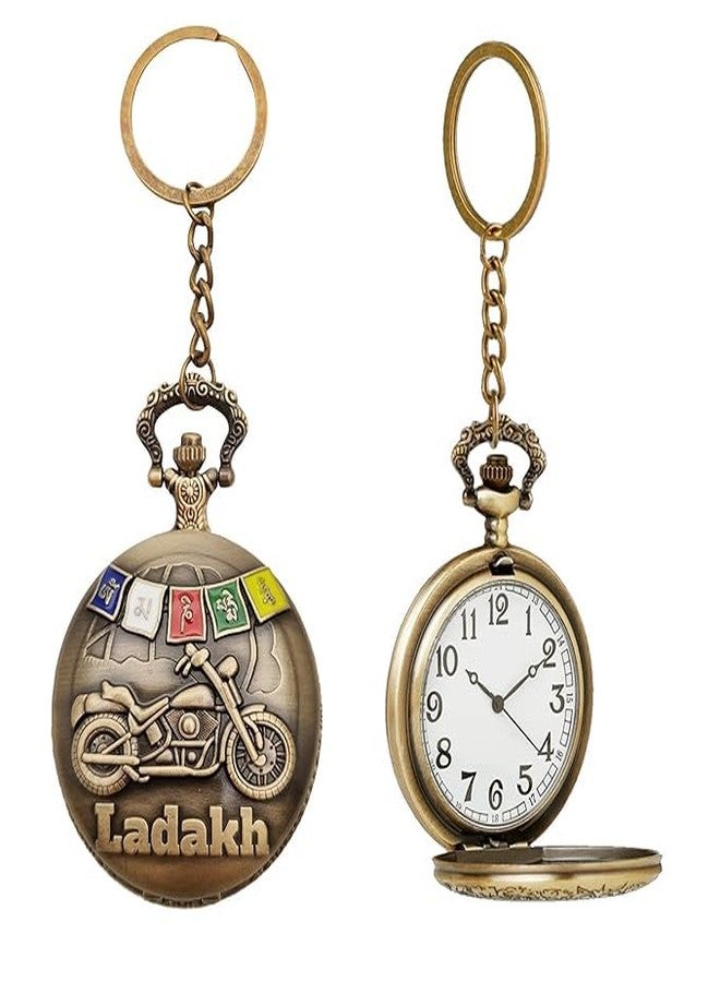 FowWelt Pocket Watch Metal Keychain Retro Vintage for Gifting With Key Ring Anti-Rust - Laddakh Bike - Image 4