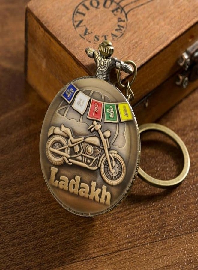 FowWelt Pocket Watch Metal Keychain Retro Vintage for Gifting With Key Ring Anti-Rust - Laddakh Bike - Image 2