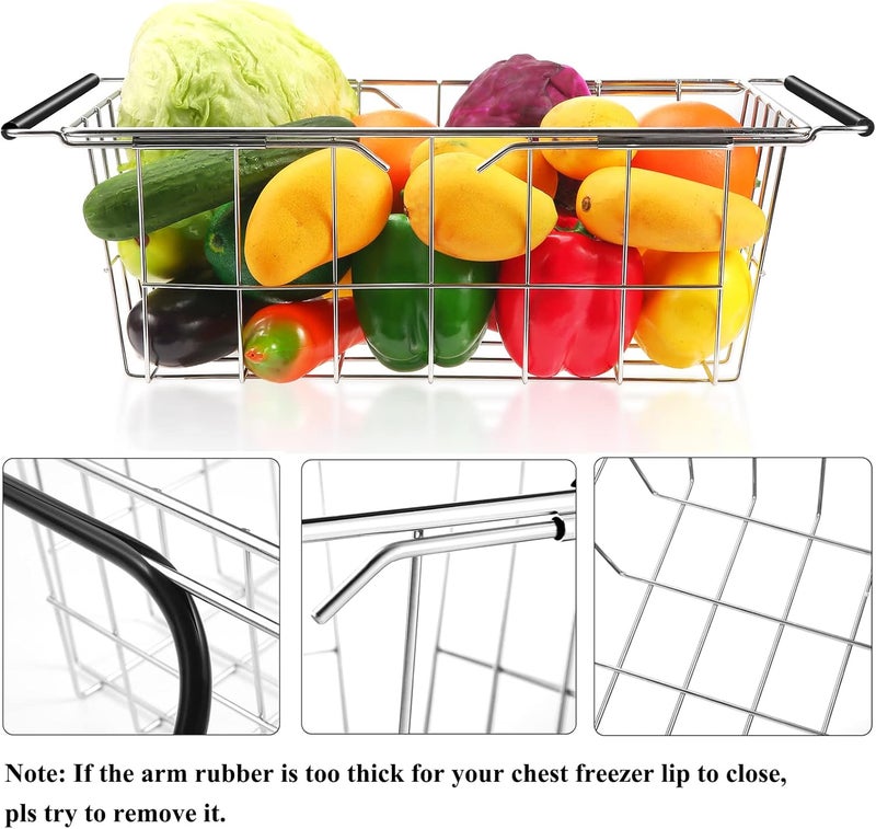 Orgneas Expandable Chest Freezer Basket, Stainless Steel Hanging Deep Freezer Organizer Bins Adjustable Handles (16.5" ~ 20") Wire Basket Storage Rack, Fits 5 Cu.FT and 7 Cu.Ft Chest Freezer - Image 5