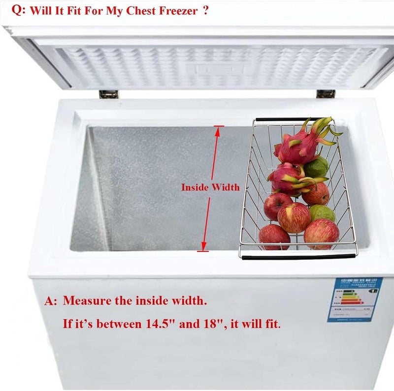Orgneas Expandable Chest Freezer Basket, Stainless Steel Hanging Deep Freezer Organizer Bins Adjustable Handles (16.5" ~ 20") Wire Basket Storage Rack, Fits 5 Cu.FT and 7 Cu.Ft Chest Freezer - Image 2