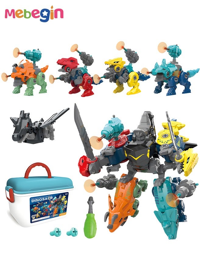 MEBEGIN 5 in 1 Dinosaur Deformable Building Toys with Storage Box, High-Quality Dinosaur Toys, Educational STEM Learning Toy, Easy to Assemble, Perfect for Kids who Love Taking Things Apart - Image 1