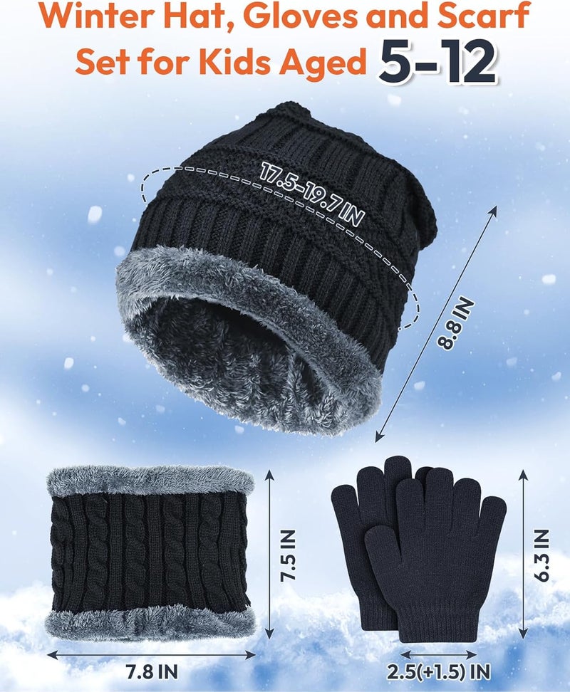 EAONE Kids Winter Hat Gloves Scarf Set, Knitted Toddler Beanie Cap, Mitten Gloves, and Neck Warmer for Boys Girls Aged 5-12 - Image 2