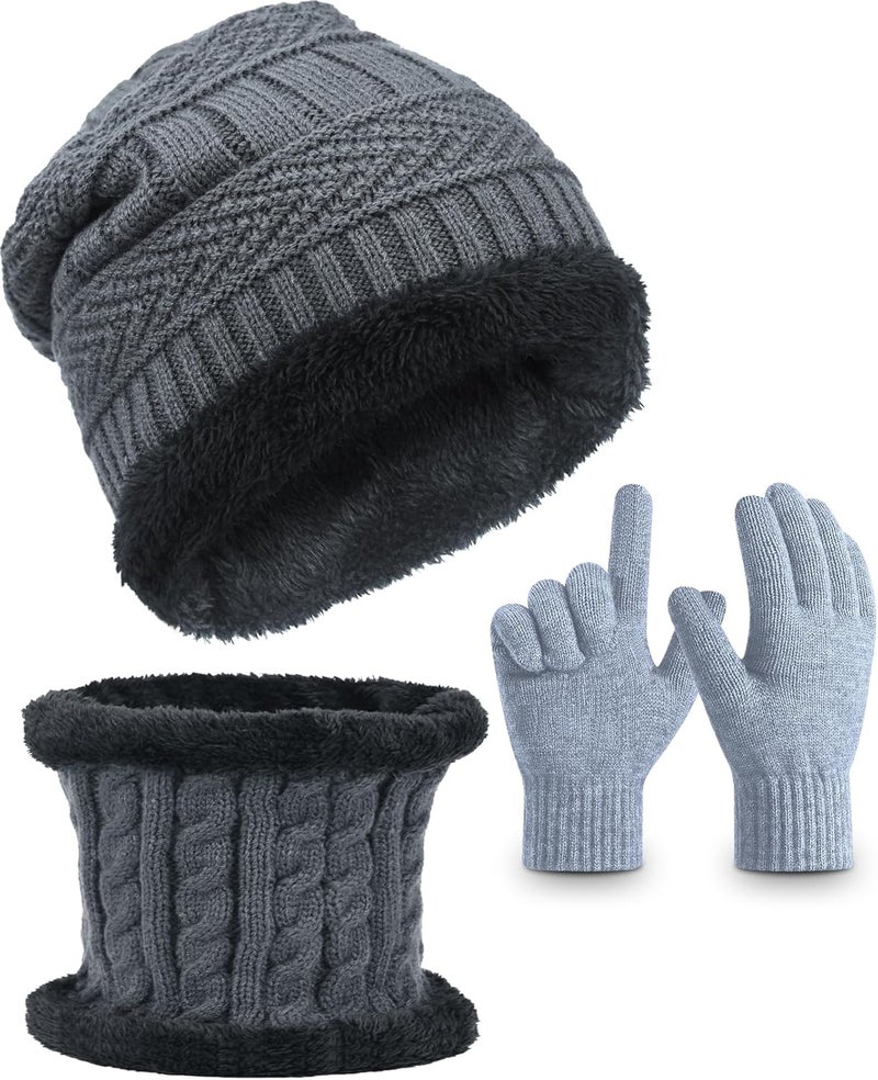 EAONE Kids Winter Hat Gloves Scarf Set, Knitted Toddler Beanie Cap, Mitten Gloves, and Neck Warmer for Boys Girls Aged 5-12 - Image 1