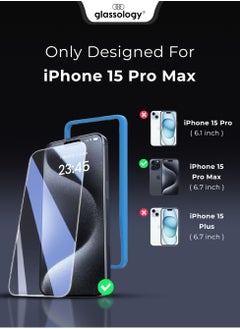 glassology iPhone 15 Pro Max Premium Clear Screen Protector 9H Tempered Glass with Easy Installation Kit Bubble free Scratch Resistant Anti-Fingerprint glass  - Image 1