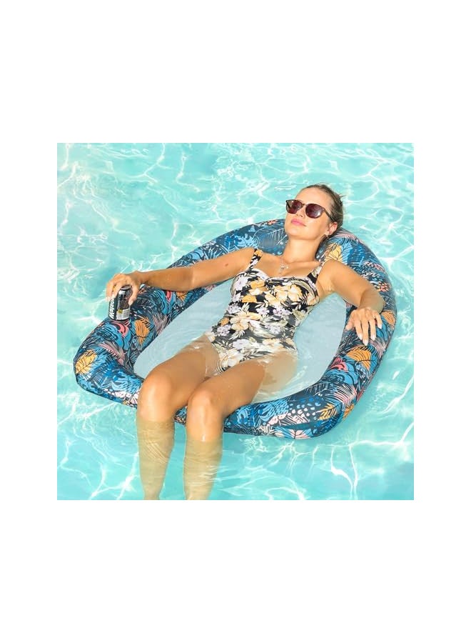 FindUWill Inflatable Pool Floats Adults, Large Fabric-Covered Pool Lounger Chair Raft with Mesh Center, Multi Purpose Pool Floaties Water Hammock Lounge, Ultra-Comfort Water Lake River Floating Raft - Image 1