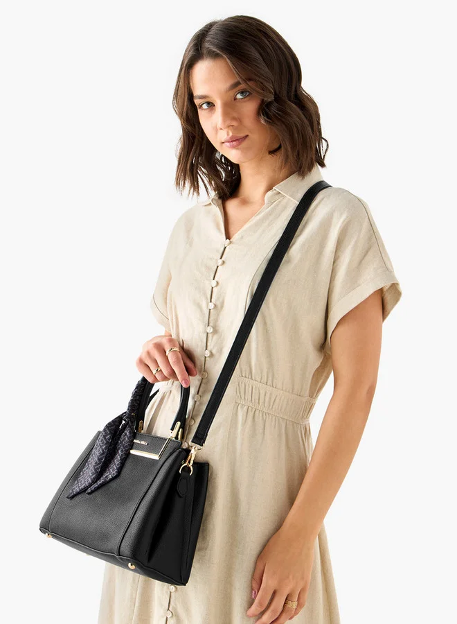 Flora Bella By Shoexpress Solid Tote Bag with Double Handle and Scarf Accent