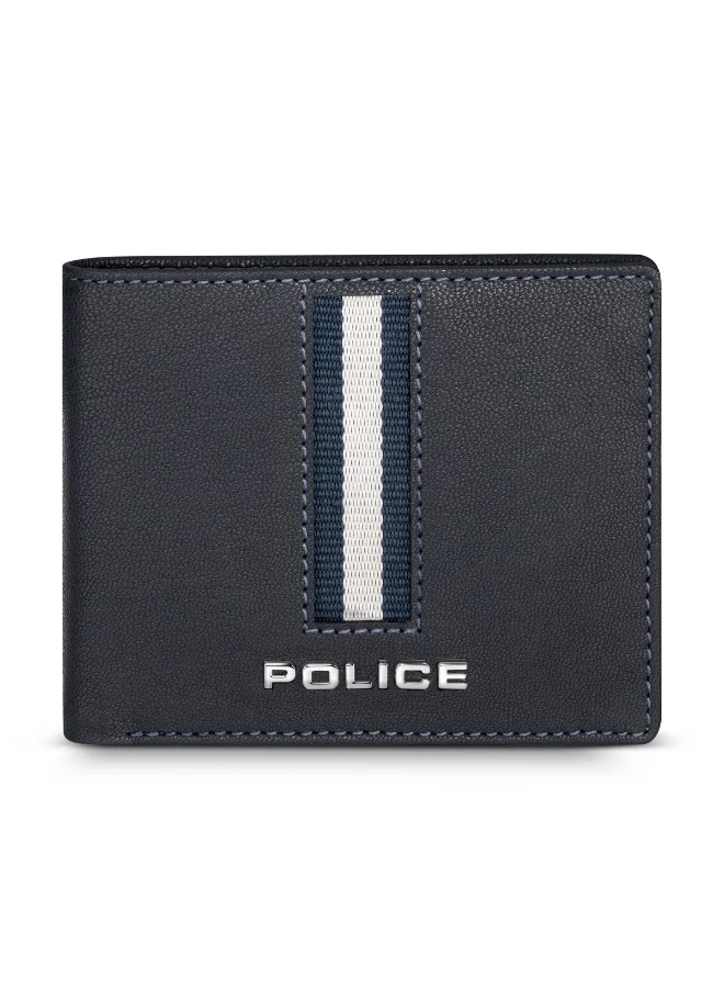 POLICE Men’s Gift Set with Blue Leather Bifold Wallet & Blue-Silver Stainless Steel Pen