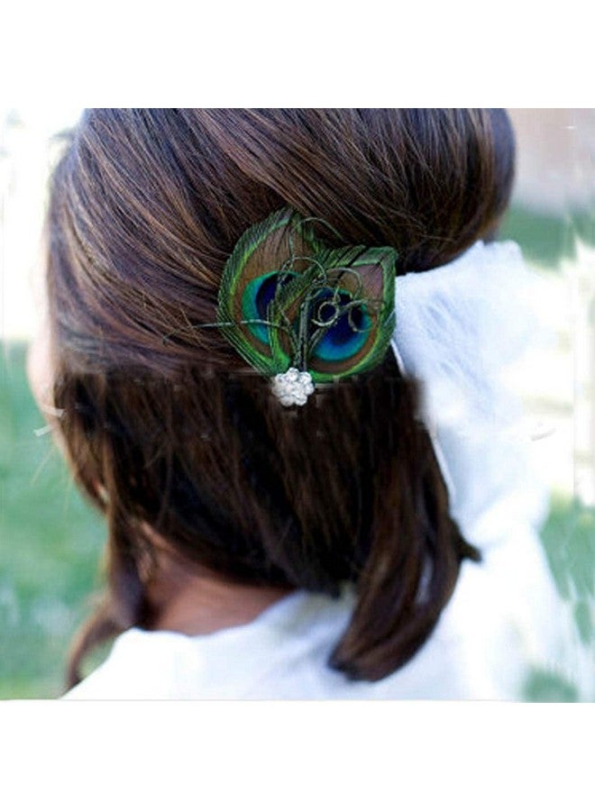 Dreamin Acenail Boho Peacock Feather Hair Clips Crystal Hair Pins Fashion Feather Hair Barrettes Hair Accessory For Women And Girls  - Image 3